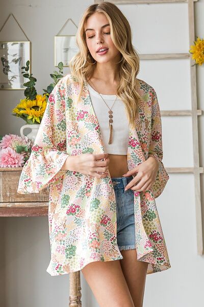 Heimish Ivory Multi Color Floral Open Cardigan