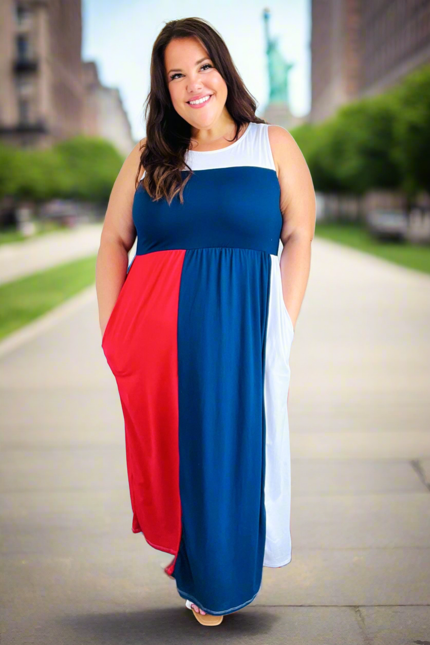 Haptics Patriotic Color Block Fit & Flare Maxi Dress Final Sale Haptics