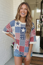 Haptics Stars and Stripes Patchwork Oversized Top
