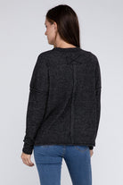 Zenana 4 Colors- Ribbed Brushed Melange Hacci Sweater with a Pocket Shirts & Tops