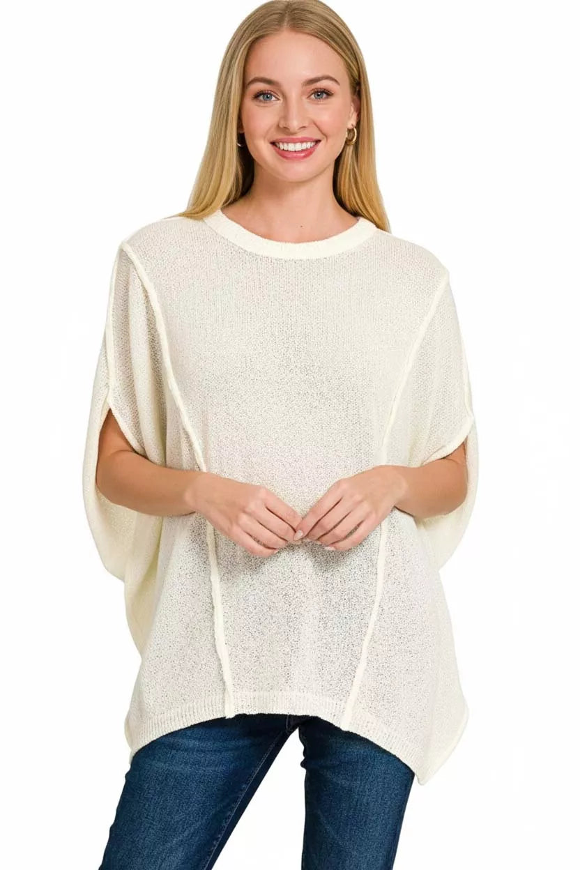 Zenana Ivory Drop Shoulder Short Sleeve Knit Top