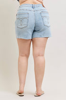 Judy Blue Evelyn Mid Rise Rigid Magic Dad Shorts Womens