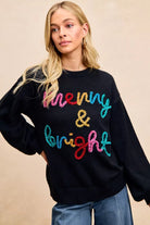 BiBi Black Tinsel Lettering Merry & Bright Christmas Sweater