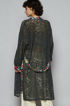 POL Black Floral Trim Lace Open Front Longline Cardigan