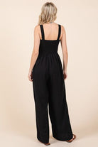 Mittoshop Black Smocked Wide Strap Wide Leg Overalls