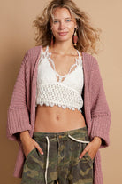 POL Mauve Open Front Sweater Cardigan with Pockets Trendsi