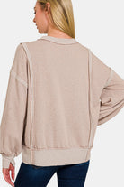 Zenana Ash Mocha Washed Exposed-Seam Sweatshirt Trendsi