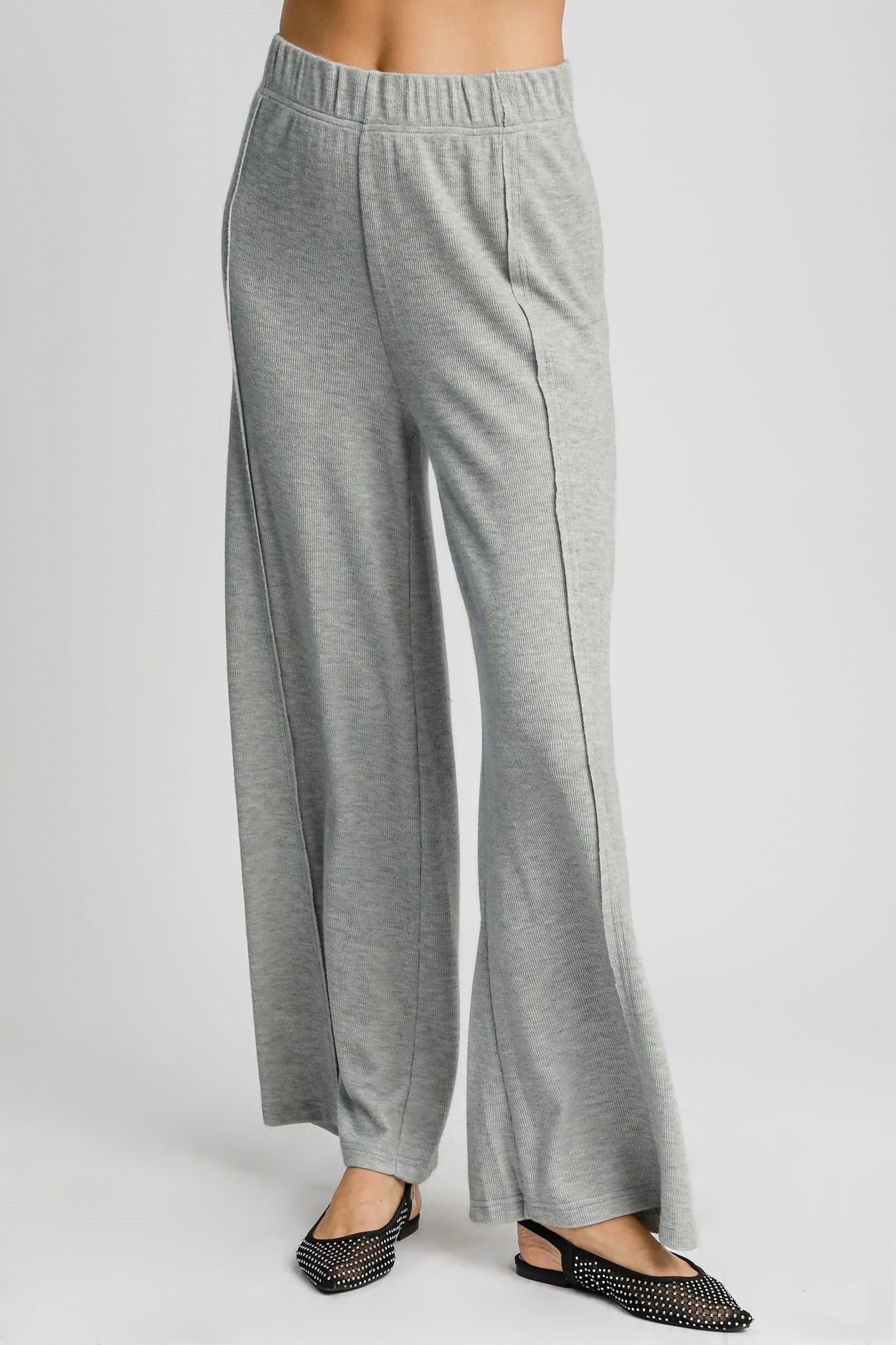 Umgee Elastic Waist Wide Leg Knit Pants in Gray Gray Pants