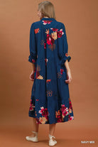 Umgee Floral Print Tiered Midi Dress with Puff Sleeves