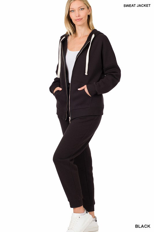 Zipper Hoodie Sweat Jacket & Sweat Pants Set ZENANA