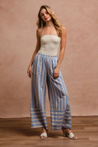 BiBi Denim Combo Striped Wide Leg Pants with Pockets