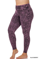 Zenana Plus Size Mineral Wash Yoga Leggings BLACKBERRY 2X ZENANA