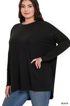 Zenana Plus Dolman Long Sleeve Round Neck Top BLACK ZENANA