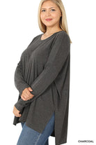 Zenana Plus Dolman Long Sleeve Round Neck Top CHARCOAL ZENANA