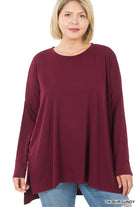 Zenana Plus Dolman Long Sleeve Round Neck Top DK BURGUNDY ZENANA