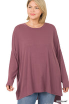 Zenana Plus Dolman Long Sleeve Round Neck Top EGGPLANT ZENANA