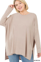 Zenana Plus Dolman Long Sleeve Round Neck Top ASH MOCHA ZENANA