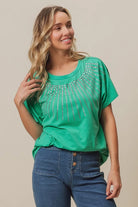 BiBi Jade Rhinestone Beaded Short Sleeve Top