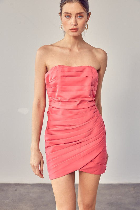 Do + Be Collection Pleated Wrap Tube Dress in Candy Pink CANDY PINK Do + Be Collection