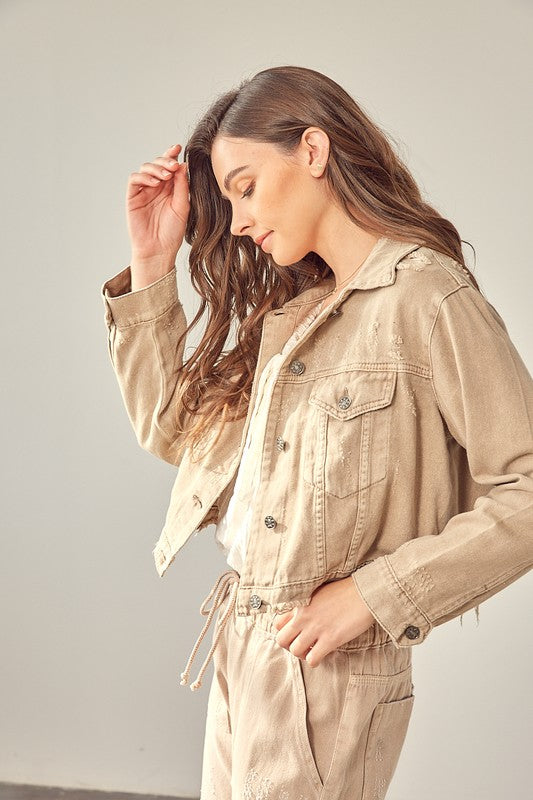 Mustard Seed Color Denim Jacket in Washed Taupe or Iris Mustard Seed
