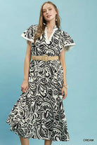 Umgee Cream Paisley Print Midi Dress with Side Pockets CREAM