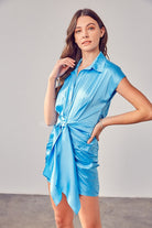 Do + Be Collection Collar Button Up Front Tie Dress in French Blue Do + Be Collection