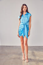 Do + Be Collection Collar Button Up Front Tie Dress in French Blue FRENCH BLUE Do + Be Collection