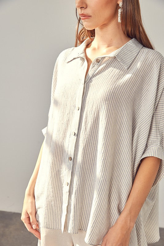 Mustard Seed Striped Button Up Shirt Woven Blouse Mustard Seed