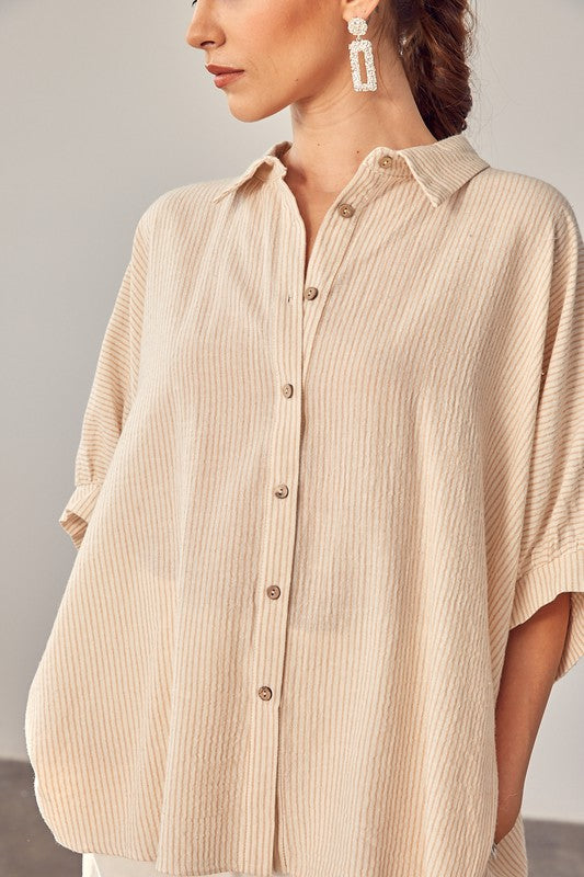 Mustard Seed Striped Button Up Shirt Woven Blouse Mustard Seed