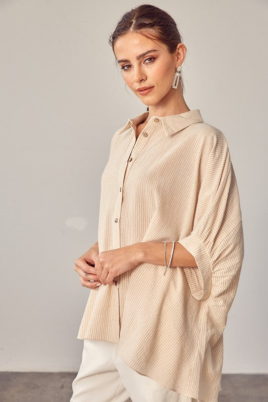 Mustard Seed Striped Button Up Shirt Woven Blouse Mustard Seed