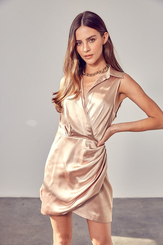 Do + Be Collection Collar Wrap Dress in Light Tan LT.TAN Do + Be Collection