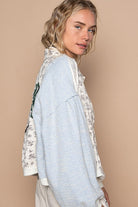 POL Heart Embroidered Mixed Pattern Drop Shoulder Button Up Jacket