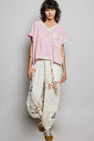POL Short Sleeve Hooded Top with Back-Open & Pearl Details