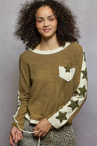 POL Olive Round Neck Long Sleever T-Shirt with Star Patch OLIVE