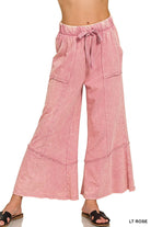 Zenana Light Rose Exposed-seam Flare Hem Pants With Pockets LT ROSE