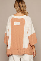 POL Notched Frayed Edge Contrast Top in Topaz Trendsi