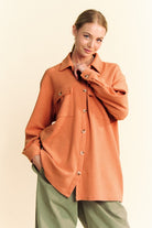 Davi & Dani Pumpkin Waffle-Knit Button Down Shirt