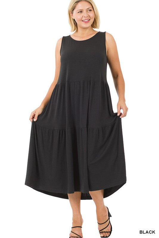 Zenana Plus Sleeveless Tiered Midi Dress BLACK ZENANA