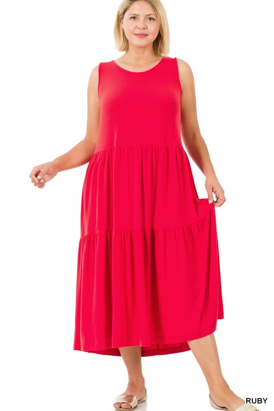 Zenana Plus Sleeveless Tiered Midi Dress RUBY ZENANA