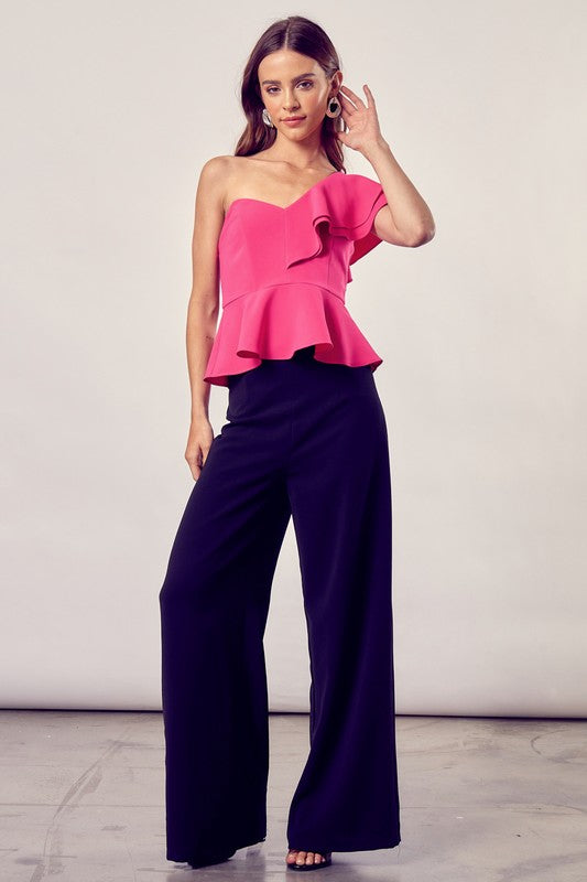 Do + Be Collection One Shoulder Ruffle Peplum Top Do + Be Collection