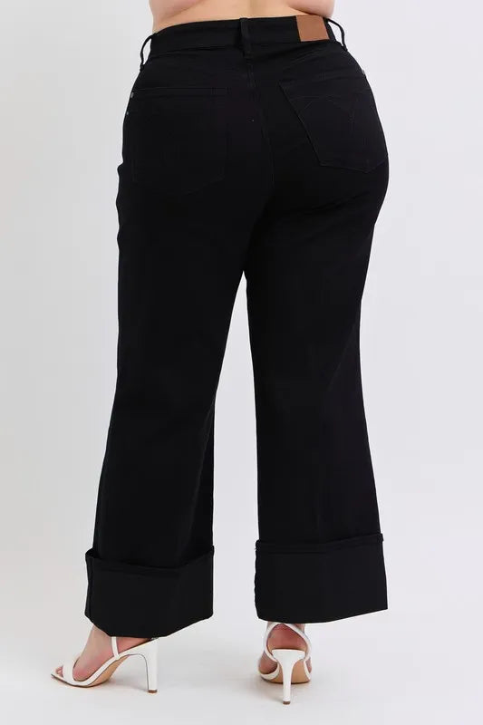 Judy Blue Black High Waist Reto Wide Leg W/ Cuff
