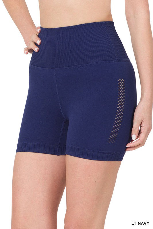 Zenana Seamless High Waisted Shorts LT NAVY Shorts