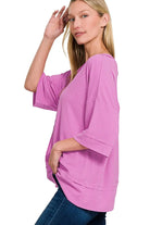 Zenana Mauve Ribbed Boat Neck 3/4 Sleeve Top