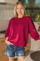 Zenana Cabernet Scuba Dolman Sleeve Sweatshirt
