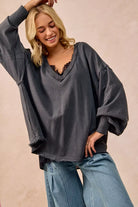 BiBi Mineral Washed French Terry Oversized Sweatshirt – Ash