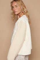 POL Cream Lace Detail Fur Sleeve Zip Up Quilted Jacket Trendsi