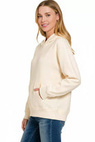Zenana Cream Fleece Kangaroo Pocket Hoodie