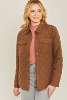 Love Tree Woven Solid Bust Pocket Shacket COCOA