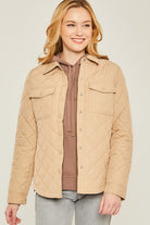 Love Tree Woven Solid Bust Pocket Shacket KHAKI