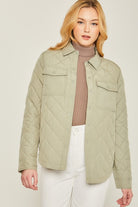 Love Tree Woven Solid Bust Pocket Shacket MOSS